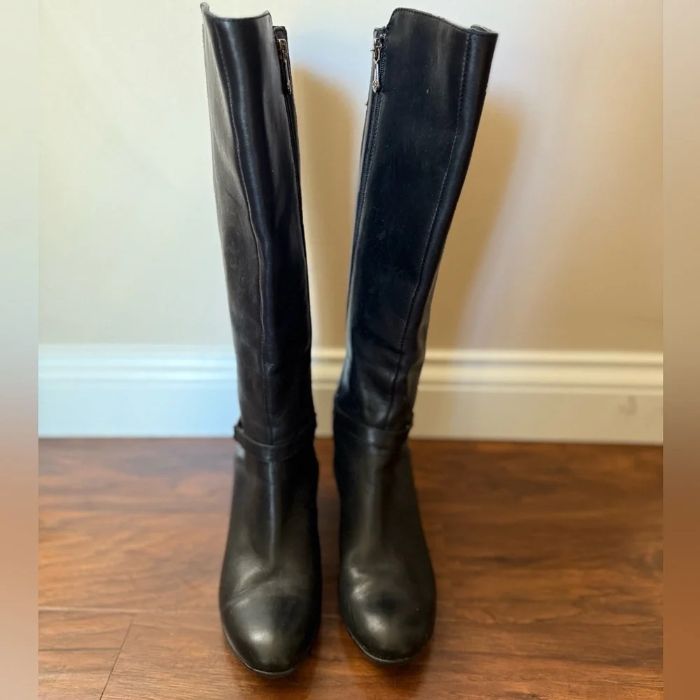 Blondo Laina Black Leather Wedge Knee-High Waterproof Boots-Size8